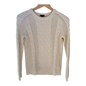 Talbots Sweater Cream Petite Cable Knit 100% Cotton